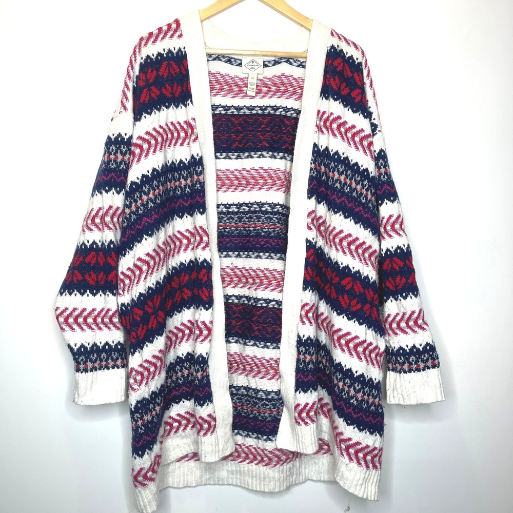 Y2K 2000s Fair‎ Isle Nordic Cardigan Open Front Grandma Sweater Womens 2X